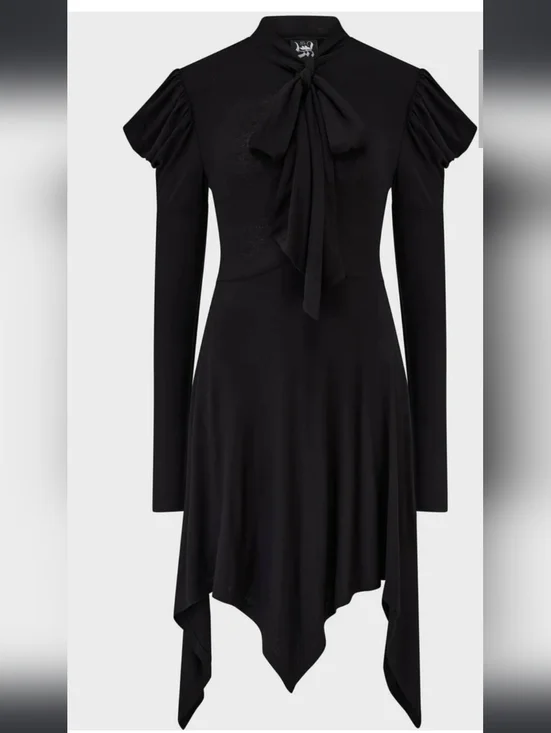 Killstar Black Long-Sleeve Tie-Front Asymmetric Dress - Picture 1 of 5